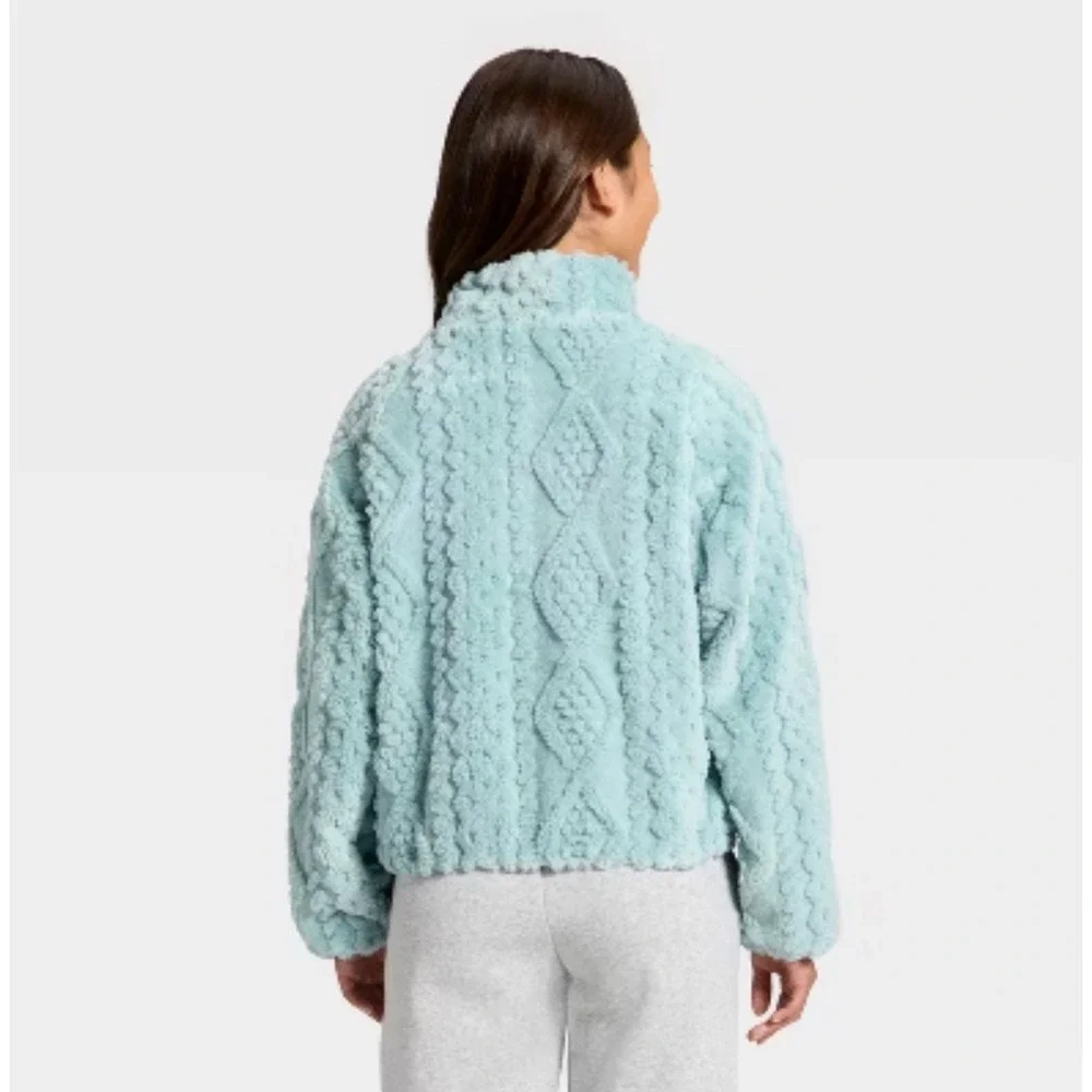 All in Motion Girls High Pile Fleece Full Zip Jacket Spring Sky Blue XS 4/5 NWT